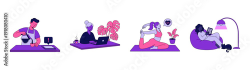 Flat Vector Lifestyle Character Illustrations Graphic Set for Modern Wellness and Remote Work Themes