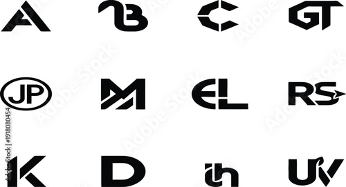 Modern Monogrammed Alphabets: a diverse array of monogrammed letters displayed in a stark contrast of black and white, ideal for design elements.