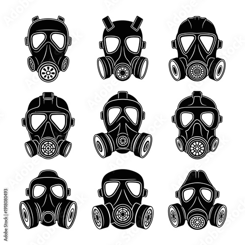 Collection of diverse gas mask silhouettes