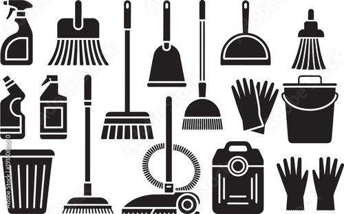 Cleaning supplies and equipment icons