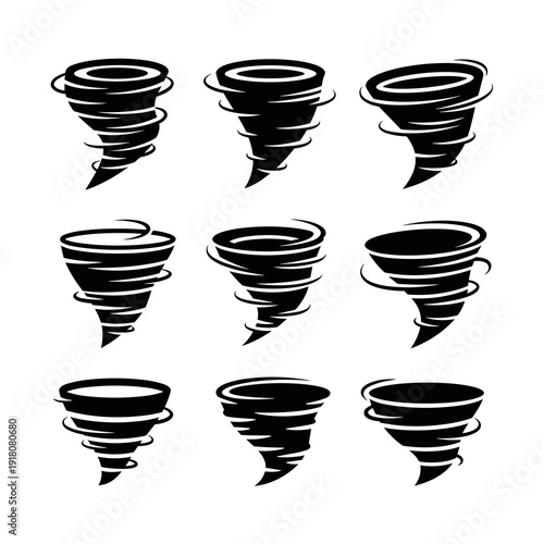 Collection of black solid funnel cloud icons