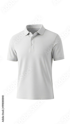 Light gray men's polo shirt with collar and short sleeves isolated on transparent background