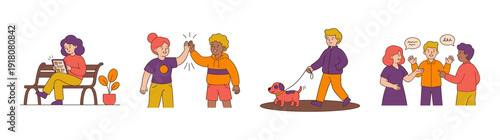 Flat Vector People Socializing and Outdoor Activities Element Kit for Community Life and Wellness Design