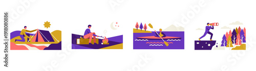 Flat Vector Outdoor Adventure Graphic Set for Camping and Wilderness Exploration Branding