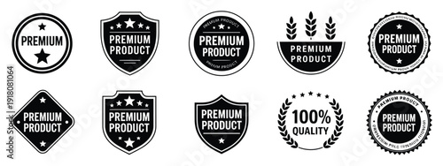 premium black and gold product badge collection, luxury label set featuring stars and shields for ranking quality, excellence in design.ator Artwork