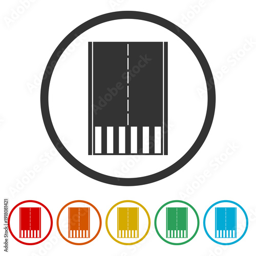 Flat illustration of road icon. Set icons in color circle buttons