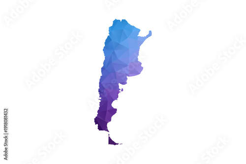 Argentina Map - Polygon Style Vector Illustration in Blue and Purple Gradient, Low Poly Geometric Design, Isolated on White Background, Ideal for Infographics and Learning Materials.