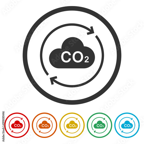 Net zero carbon footprint icon. Set icons in color circle buttons