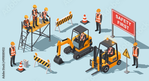 Construction Workers Operating Heavy Machinery Equipment.