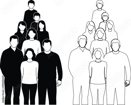 Hierarchical and egalitarian representations of a group of people standing together