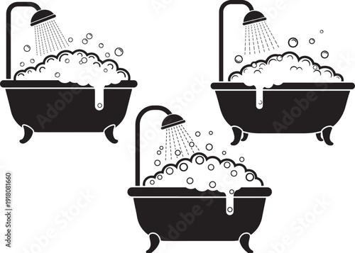 Bathtub shower silhouette with bubble bath concept