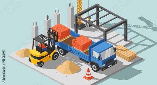 Forklift Loading Containers onto Truck.