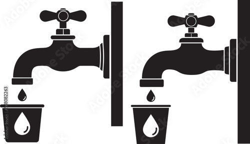 Silhouette of tap with water drop in glass concept