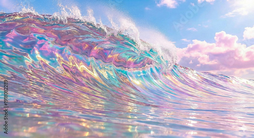 Wallpaper Mural Abstract iridescent ocean wave crashing with splashing colorful water Torontodigital.ca