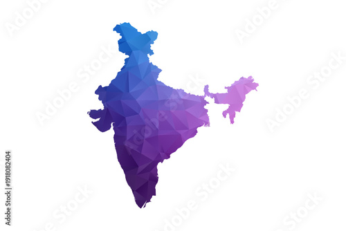 India Map - Polygon Style Vector Illustration in Blue and Purple Gradient, Low Poly Geometric Design, Isolated on White Background, Ideal for Infographics and Learning Materials.