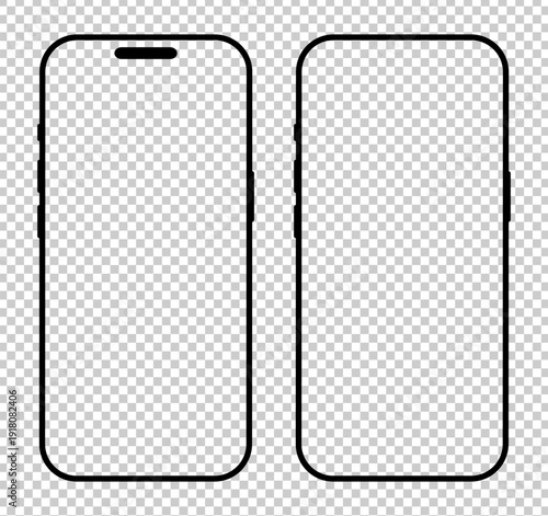 Smartphone frames mockups. Set of gadget symbols. Devices front view. Flat signs for website design, ui, mobile app. Blank smart phone screen simple templates. Mobile phones black icons collection.