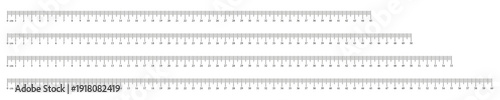 Measuring charts 45, 50, 55, 60 centimeters set. Black ruler scale forty five, fifty, fifty five, sixty cm with numbers. Length measurement math, distance, height, sewing tool, templates collection.