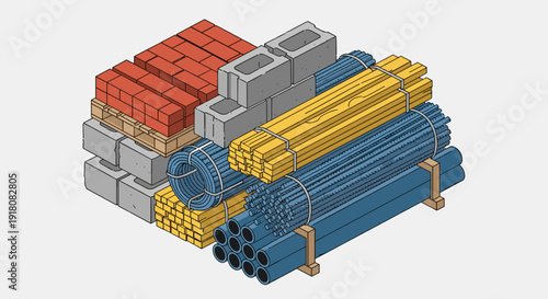 Stacked Pipes and Tubes in Various Colors.
