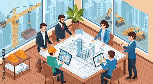 Team Discussing Architecture Project Plans Together.