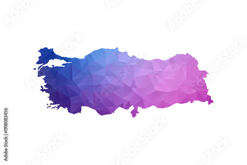 Turkey Map - Polygon Style Vector Illustration in Blue and Purple Gradient, Low Poly Geometric Design, Isolated on White Background, Ideal for Infographics and Learning Materials.