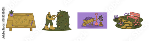 Flat Vector Gardening and Landscape Design Element Kit for Professional Horticulture and Backyard Improvement Services