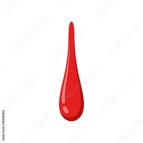 Single elongated red blood or paint drop