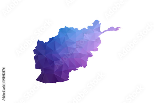 Afghanistan Map - Polygon Style Vector Illustration in Blue and Purple Gradient, Low Poly Geometric Design, Isolated on White Background, Ideal for Infographics and Learning Materials.