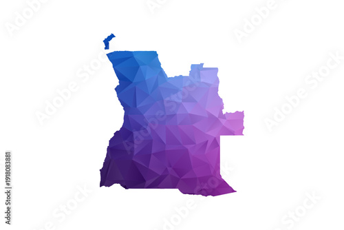 Angola Map - Polygon Style Vector Illustration in Blue and Purple Gradient, Low Poly Geometric Design, Isolated on White Background, Ideal for Infographics and Learning Materials.