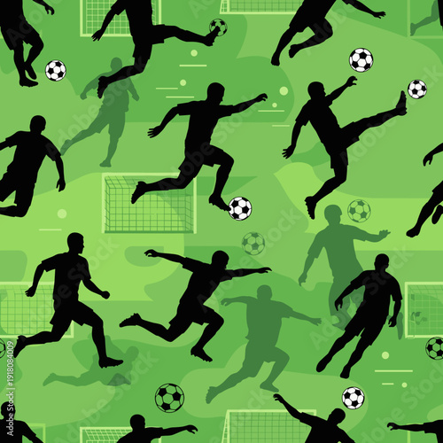 Seamless pattern of soccer players in action