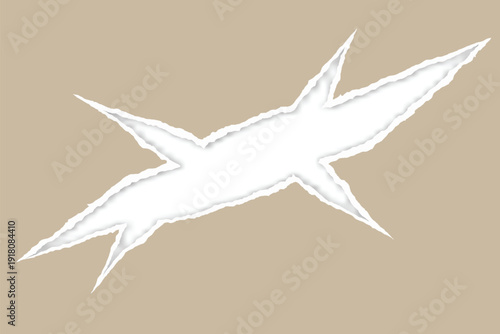 Torn paper hole with ripped edges on brown background vector
