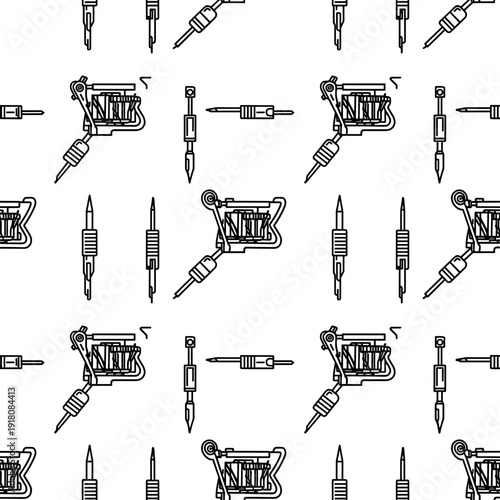 Seamless pattern of hand drawn tattoo machines