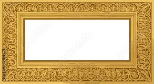 Ornate Golden Pagoda Frame Rectangular Empty Space Decorative Border Isolated White Background
