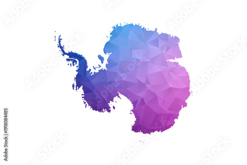 Antarctica Map - Polygon Style Vector Illustration in Blue and Purple Gradient, Low Poly Geometric Design, Isolated on White Background, Ideal for Infographics and Learning Materials.