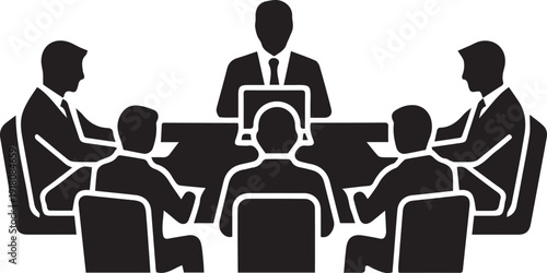 Vector Team meeting  icon with silhouette  in minimal flat style