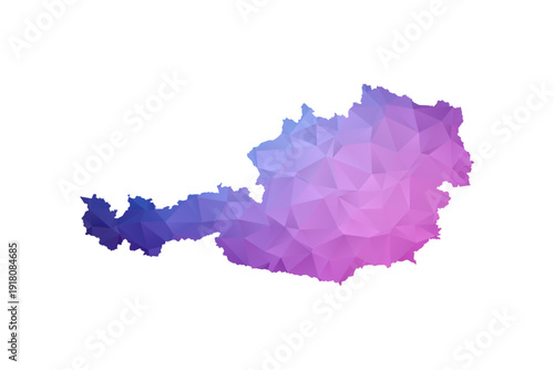 Austria Map - Polygon Style Vector Illustration in Blue and Purple Gradient, Low Poly Geometric Design, Isolated on White Background, Ideal for Infographics and Learning Materials.
