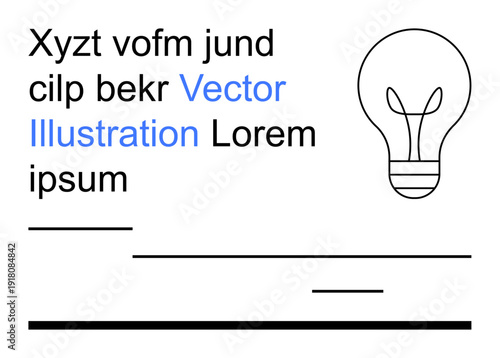 Creative design, branding, business planning, idea generation, educational resources, presentation design. Lightbulb outline with placeholder text and horizontal lines. Idea generation and creative