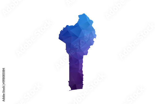 Benin Map - Polygon Style Vector Illustration in Blue and Purple Gradient, Low Poly Geometric Design, Isolated on White Background, Ideal for Infographics and Learning Materials.