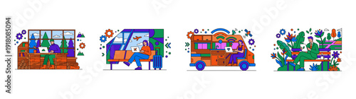 Flat Vector Remote Work and Digital Nomad Illustration Set for Modern Flexible Career Themes