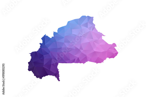 Burkina Faso Map - Polygon Style Vector Illustration in Blue and Purple Gradient, Low Poly Geometric Design, Isolated on White Background, Ideal for Infographics and Learning Materials.