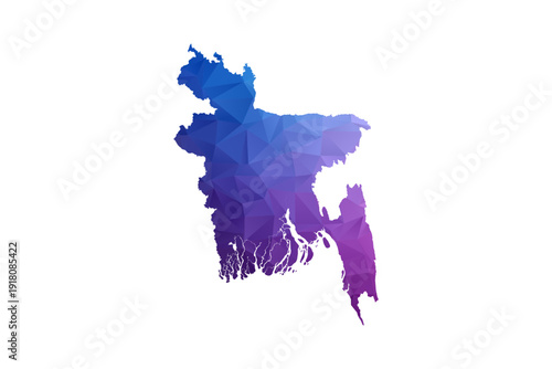 Bangladesh Map - Polygon Style Vector Illustration in Blue and Purple Gradient, Low Poly Geometric Design, Isolated on White Background, Ideal for Infographics and Learning Materials.