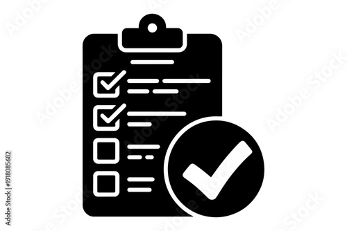 checklist icon featuring a checkmark symbol, represents tasks completion, and decision making