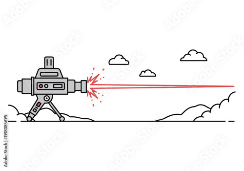 Sci Fi Laser Cannon Firing Red Beam Across Desert Landscape Under Clouds