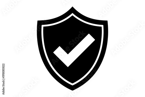 sleek vector shield design with a distinctive checkmark symbol indicating security and assurance.