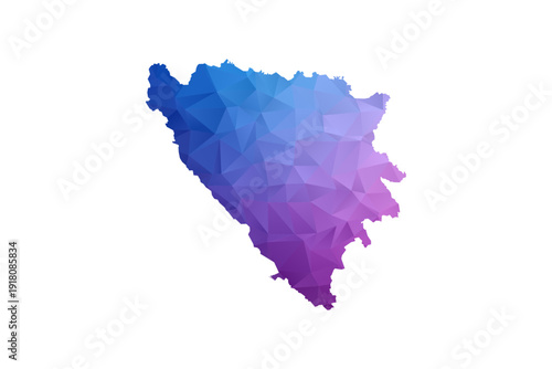 Bosnia and Herzegovina Map - Polygon Style Vector Illustration in Blue and Purple Gradient, Low Poly Geometric Design, Isolated on White Background, Ideal for Infographics and Learning Materials.