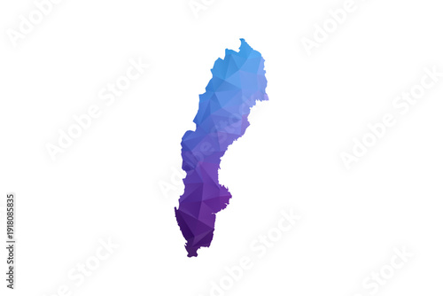Sweden Map - Polygon Style Vector Illustration in Blue and Purple Gradient, Low Poly Geometric Design, Isolated on White Background, Ideal for Infographics and Learning Materials.