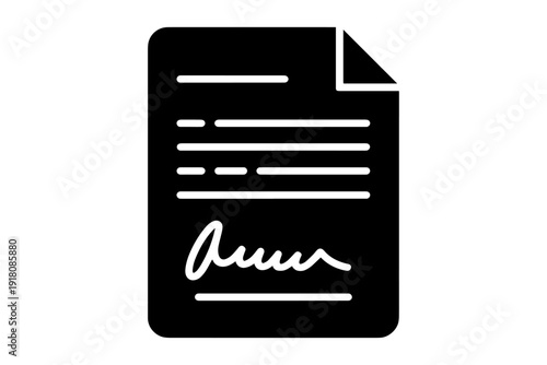 signed document icon represents agreement, contract, or legal paperwork, illustrating compliance and formalization