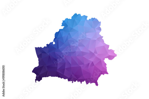 Belarus Map - Polygon Style Vector Illustration in Blue and Purple Gradient, Low Poly Geometric Design, Isolated on White Background, Ideal for Infographics and Learning Materials.