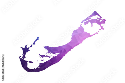 Bermuda Map - Polygon Style Vector Illustration in Blue and Purple Gradient, Low Poly Geometric Design, Isolated on White Background, Ideal for Infographics and Learning Materials.