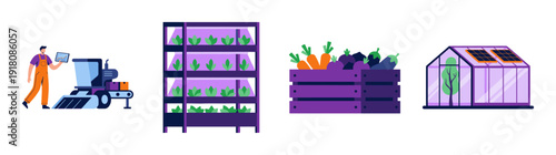 Flat Vector Smart Agriculture and Hydroponic Farming Element Kit for Sustainable Food Production