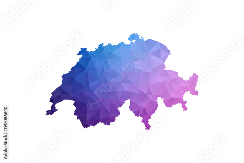 Switzerland Map - Polygon Style Vector Illustration in Blue and Purple Gradient, Low Poly Geometric Design, Isolated on White Background, Ideal for Infographics and Learning Materials.